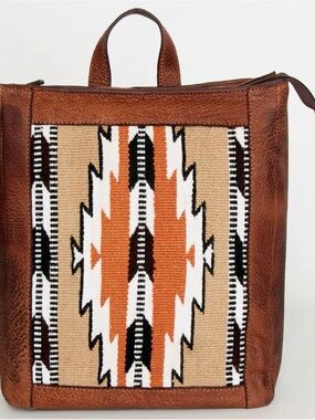 American Darling Brown Leather Backpack with Aztec Orange and White Panel